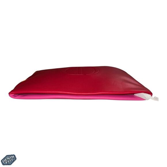 Christian Dior Beauté Pink/Red Dual Tone Cosmetic Pouch Embossed CD Logo NEW - Picture 6 of 12